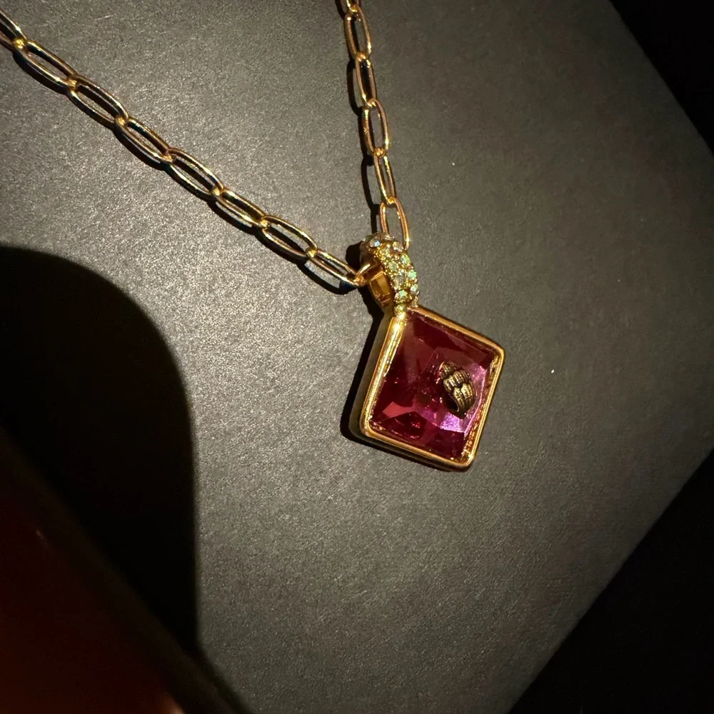 Kurt Geiger Gold Plated Pink Crystal Eagle Head Chain Necklace - Picture 2 of 5